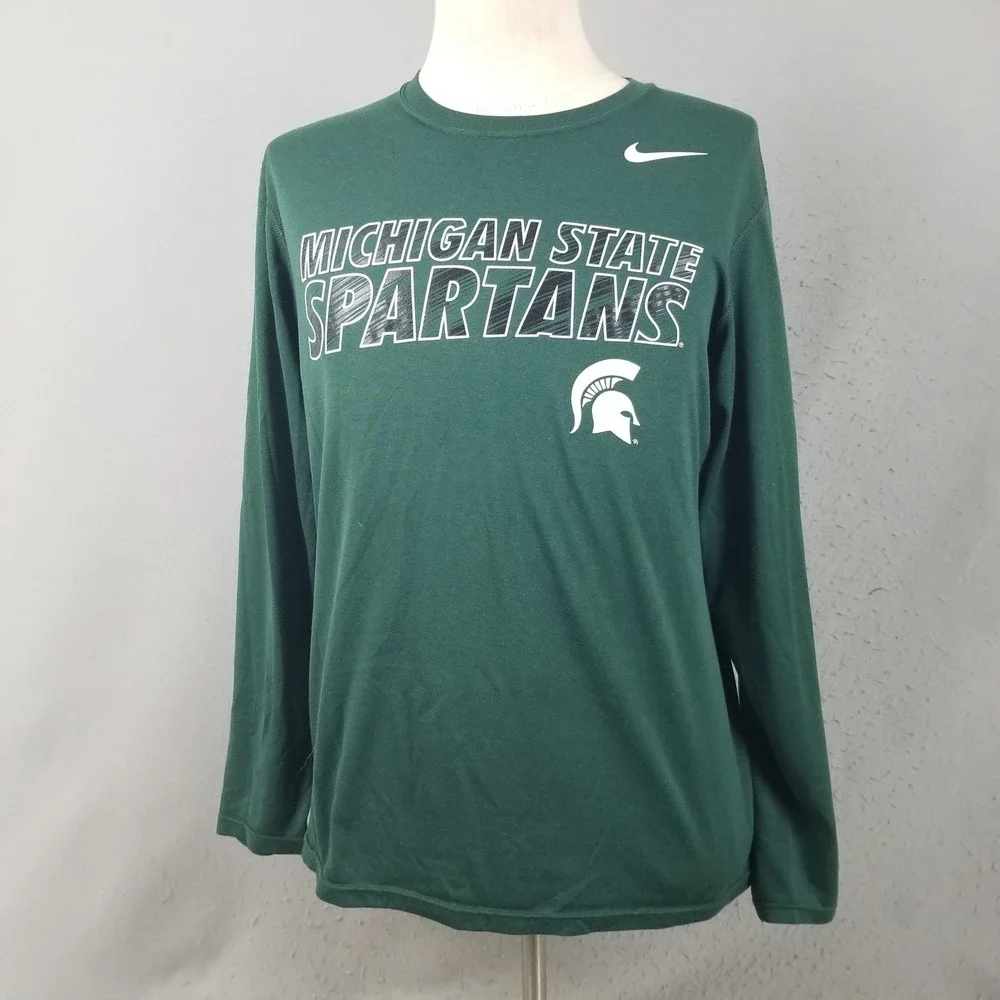 Michigan State Spartans Shirt Mens Medium Green NCAA Football Nike Dri Fit
